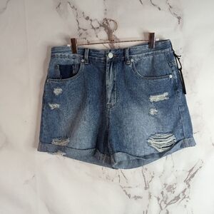 Blank NYC High Rise Denim Shorts Light Wash Distressed Mom NWT